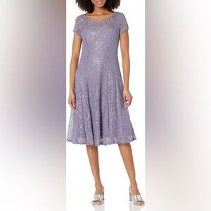 SLNY Lilac Lace Sequined Midi Dress